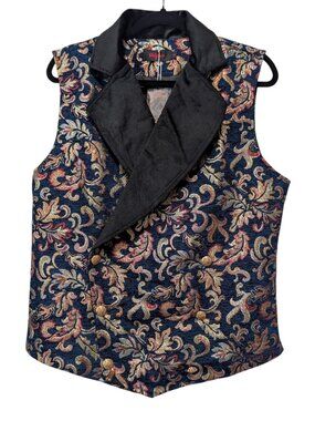 Vatpave Mens NWT Size S Blue Black Brocade Velvet Double Breasted Gothic Vest
